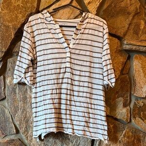 LOFT Women's Button Down Striped Top - Cream and Brown